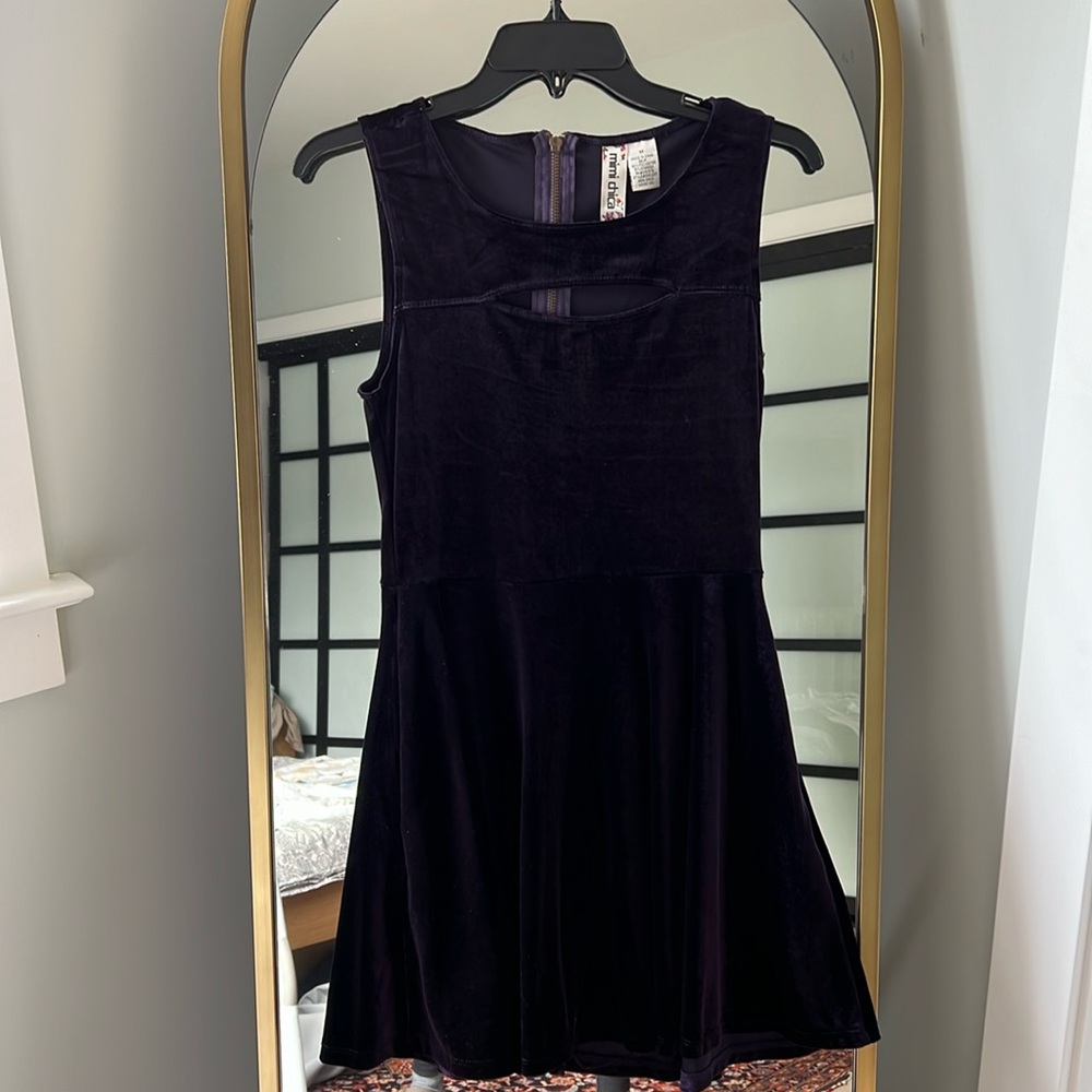 Purple velvet mini dress